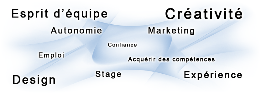 Esprit d&rsquo;&eacute;quipe, Autonomie, Cr&eacute;ativit&eacute;, Marketing, Confiance, Exp&eacute;rience, Emploi, Stage, Acqu&eacute;rir des comp&eacute;tences, Design